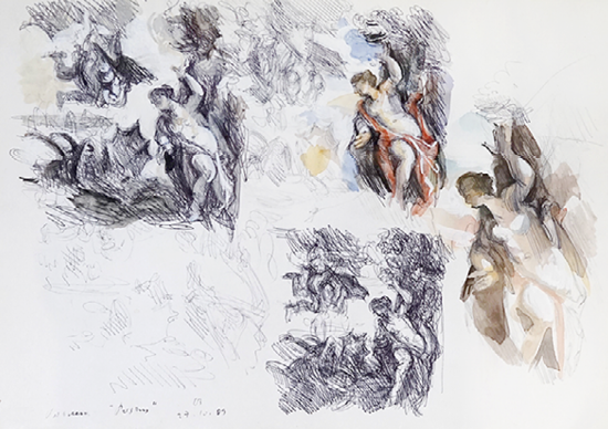 ERICH BRÄNDLE, «Veronese», Kugelschreiber/Aquarell, 21x30 cm, 2009